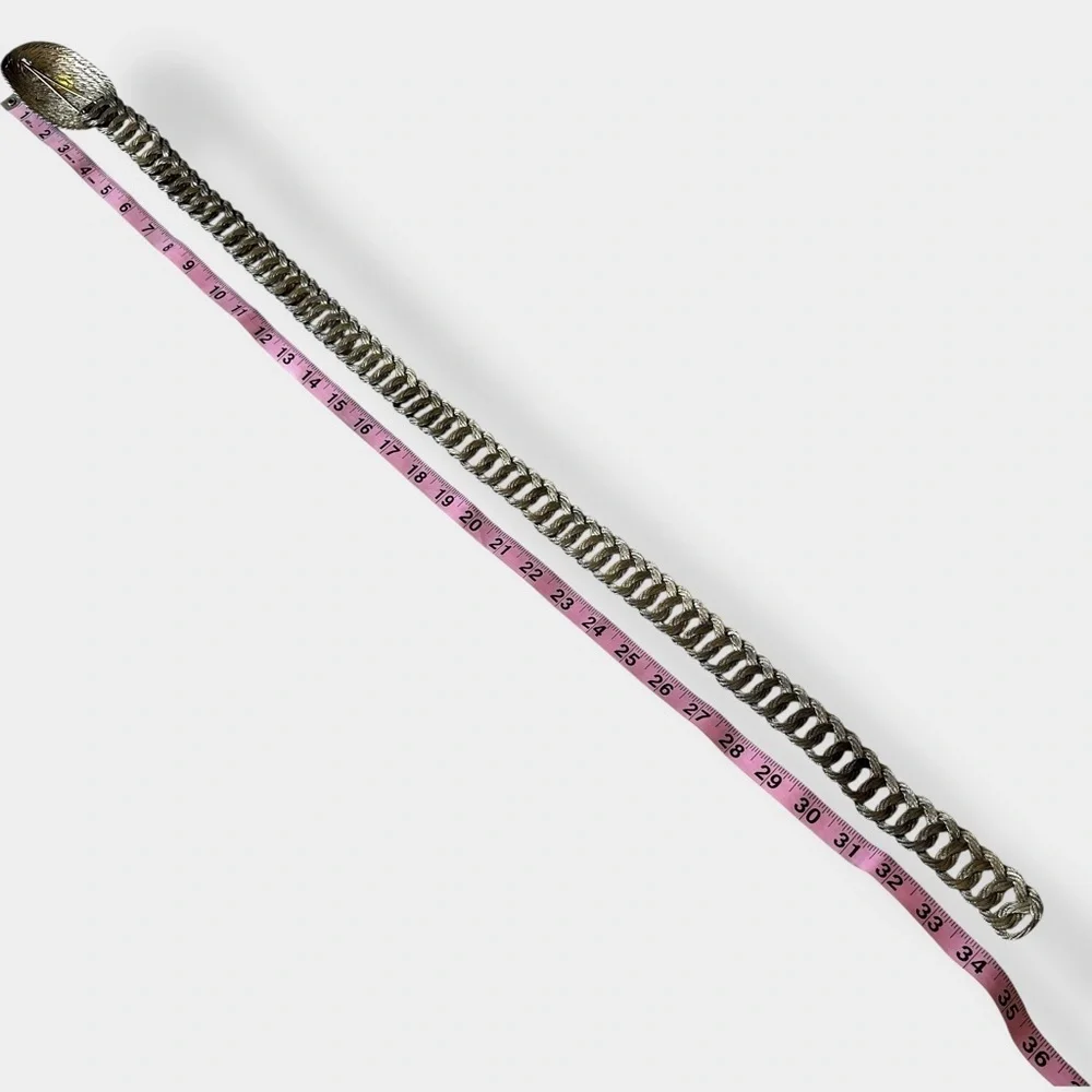 Vintage 80s 90s Metal Chain Belt Colorful Woven Rainbow Small